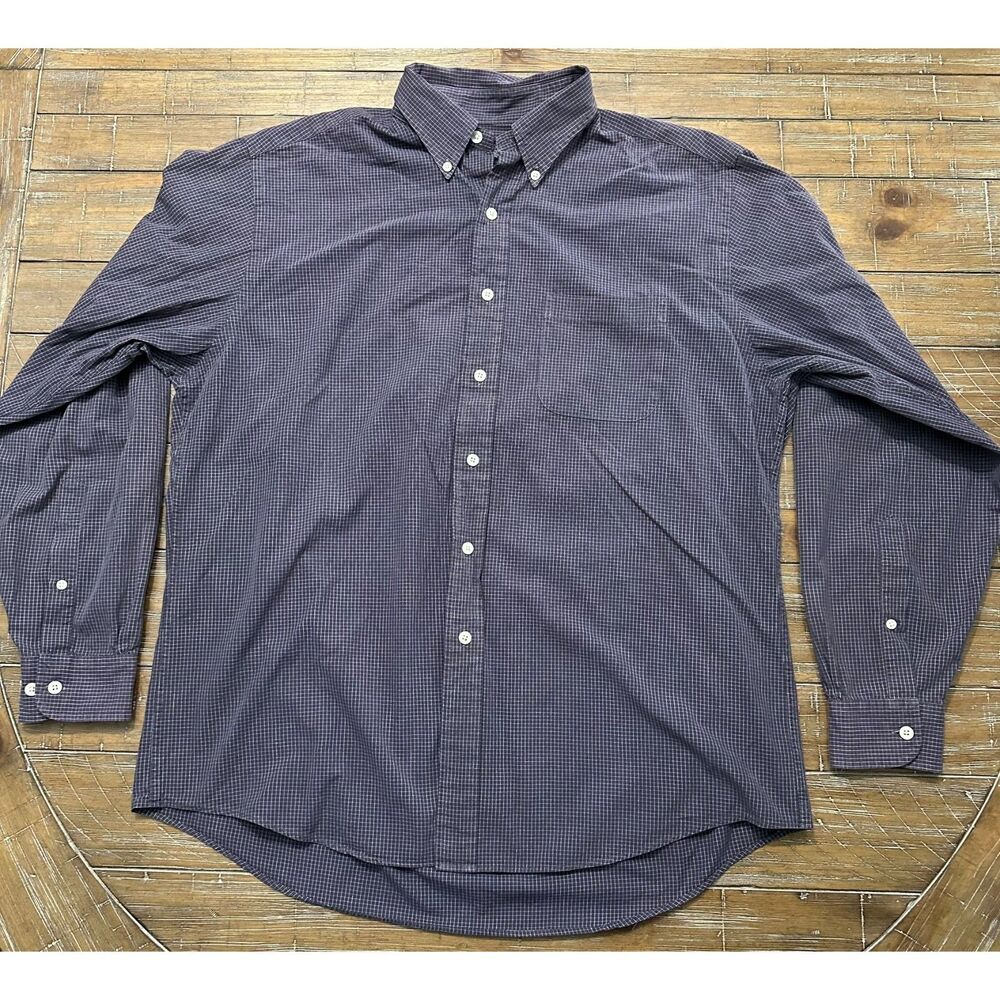 Brooks Brothers L Purple Micro Check Button Down Shirt 100% Cotton USA Prep